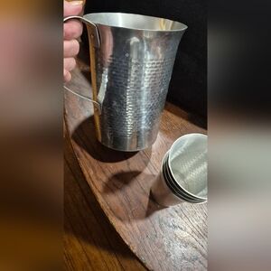 Made In Italy 1940's Hammered Aluminum Pitcher & 4 Cups Set